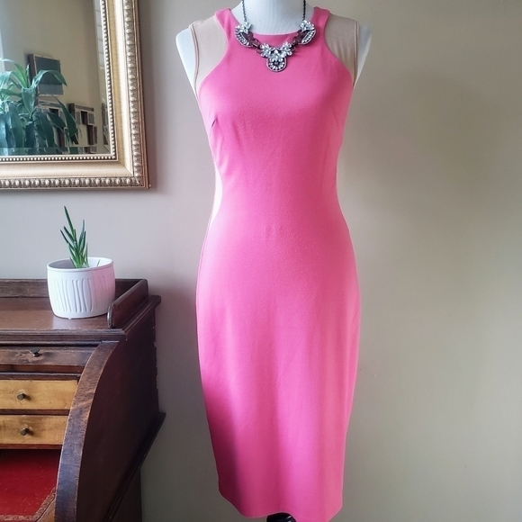 Bailey 44 Barbie Pink Bountiful Mesh Cutout Illusion Bodycon Midi Dress Size M - Picture 1 of 9